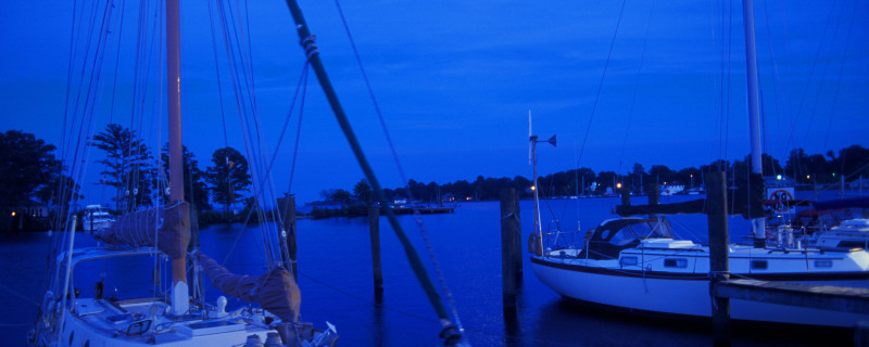 Elizabeth City Boats Docked at Night with Moon